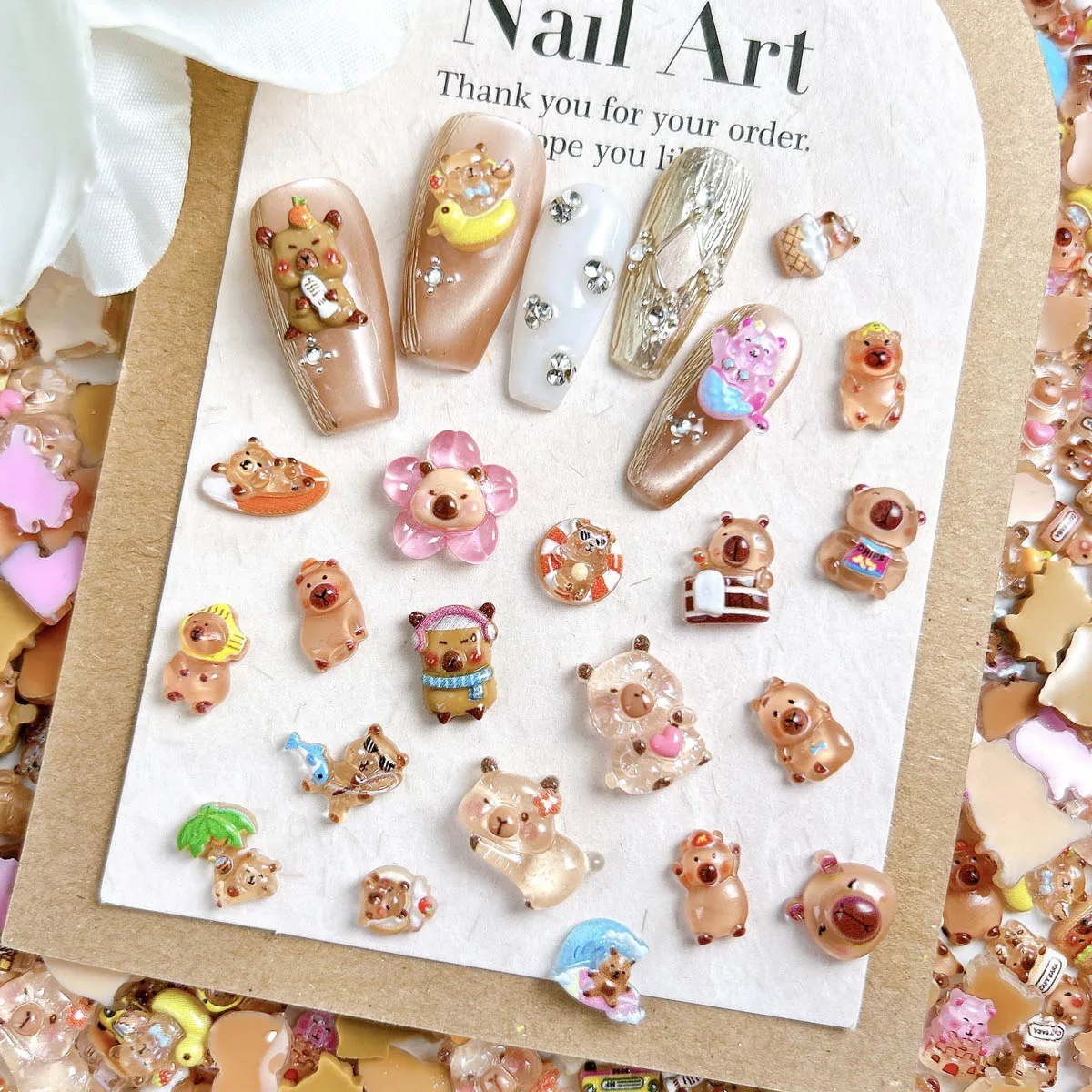 30PCS Multiple Style Cartoon Guinea Pig Resin Nail Art Decorations 3D Cute Fine Shinny Castle Cloud Hamster Nail Charms for DIY