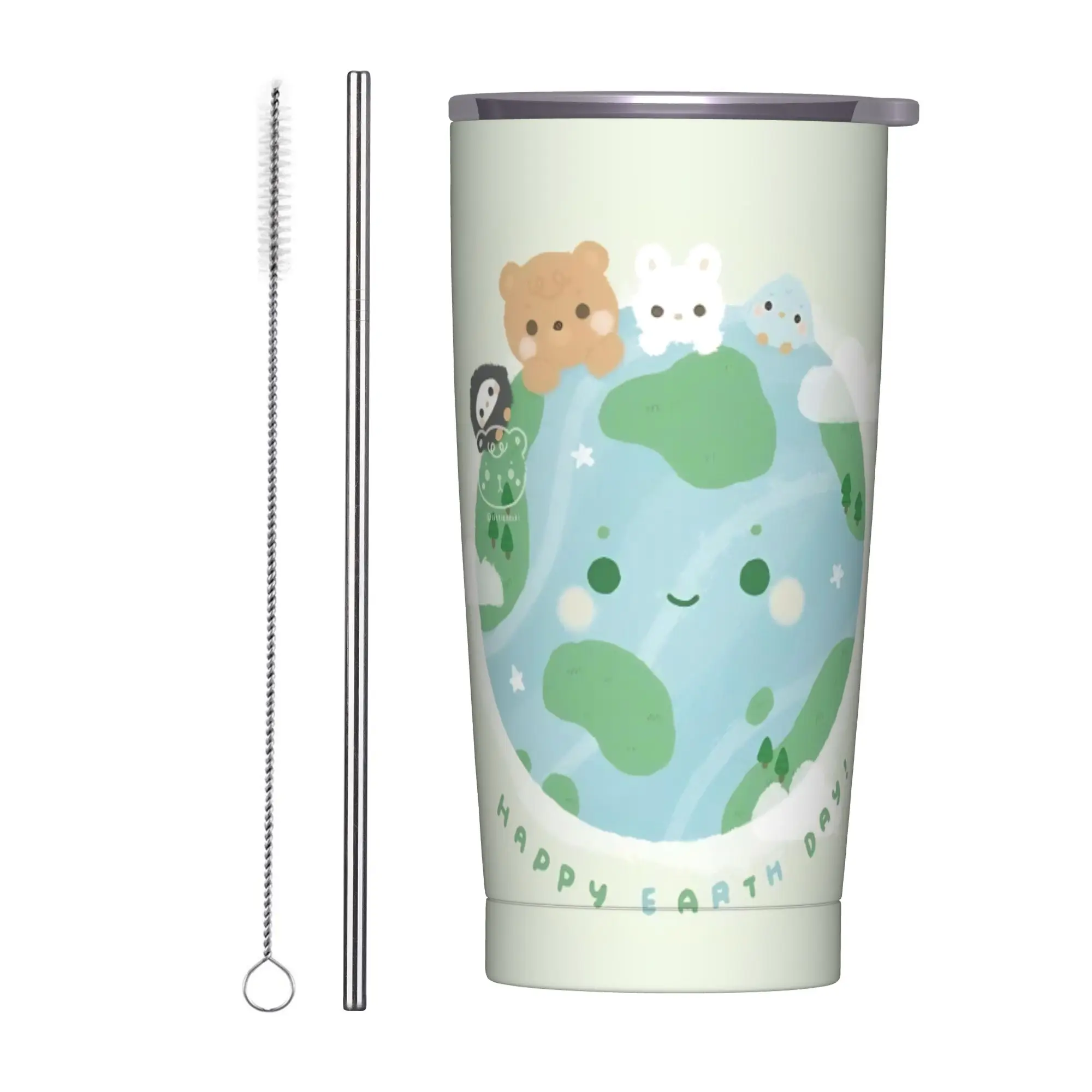 Earth Day Floral Cute & Peaceful Planet 2026 Tumbler Vacuum Insulated  Thermal Cup Stainless Steel Home Mug Water Bottle, 20oz