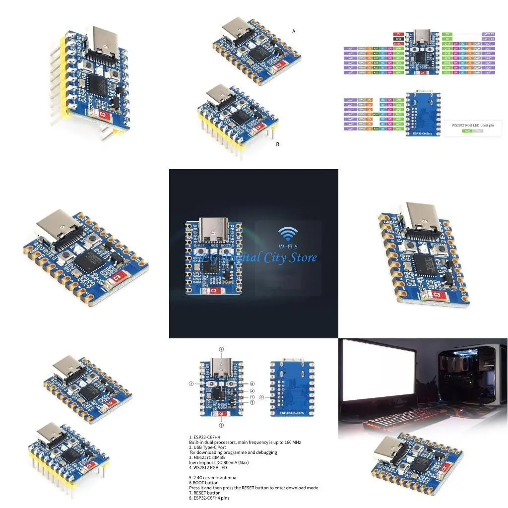 

U75B Wirelessly ESP32-C6 Development Board 2.4GHz WiFi6 Optional Soldering Pin