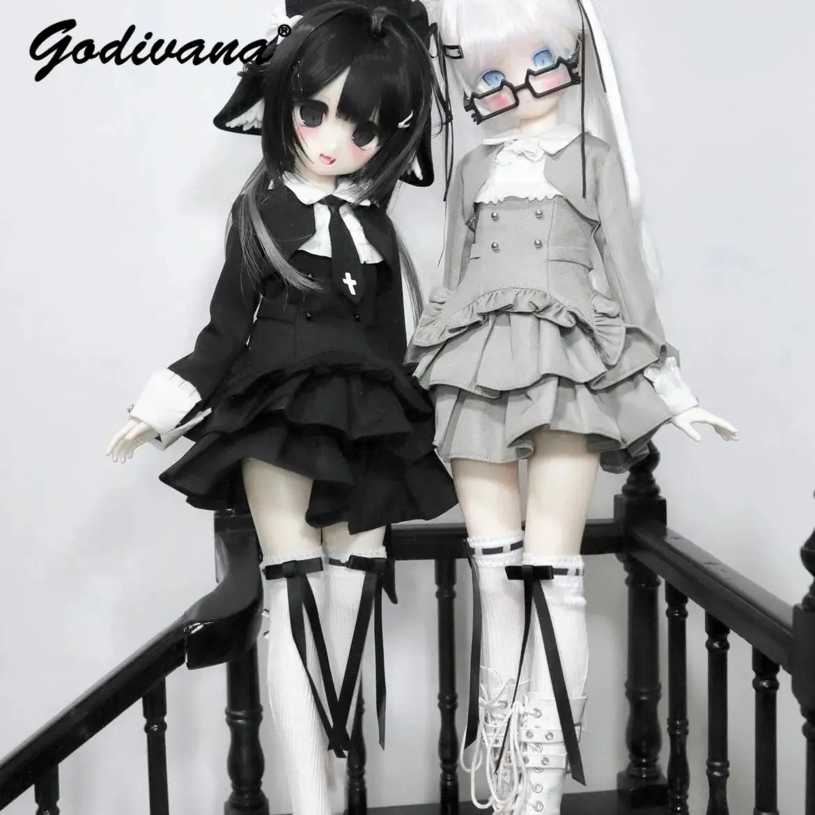 1/4 BJD Doll Clothes Sweet Gothic Nun Academy Doll Outfit Ruffle Tiered Lolita Skirt Bow Set for Regular 1/4 Large 1/4 BJD Doll - view 2