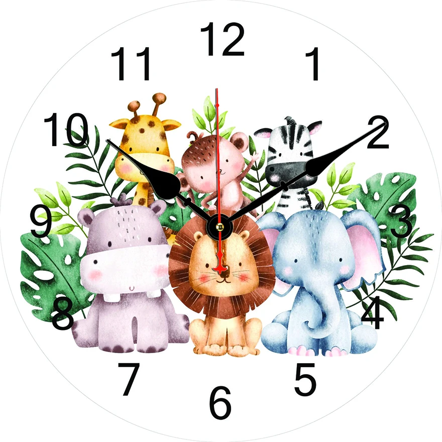 Reloj de pared redondo con animales de dibujos animados, sala de estar, dormitorio, cocina, decoración del hogar, reloj de pared, reloj de cuarzo silencioso, artículos de decoración del hogar