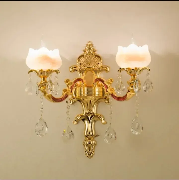 

European wall lamp living room TV background wall bedroom bedside lamp aisle atmosphere luxury crystal jade gold