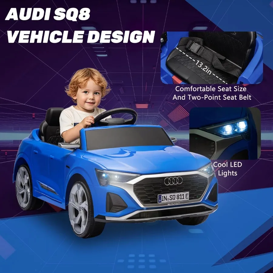 12V licenciado Audi SQ8 Passeio em carro - Passeio em brinquedos com controle remoto Dual Drive Soft Start 3 velocidades Música LED Light Bateria Powe