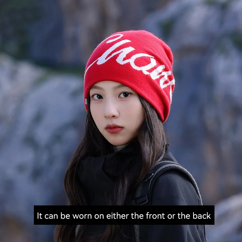 

Winter autumn American-style knitted lettered woolen hat warm ear cover hooded cap big head wrap slimming hat with a small pile