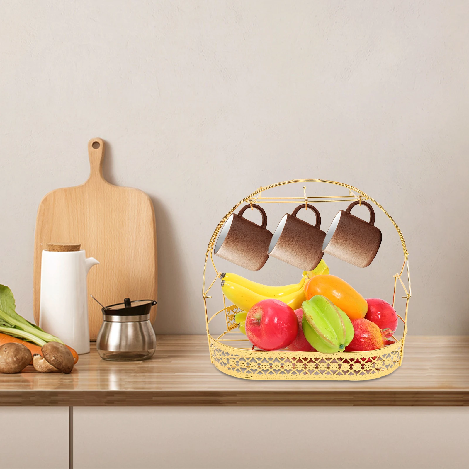 

Gold Electroplated Cup Rack Mug Shelf Storage Basket Countertop Wrought Iron Simple Design Easy Clean Gift For Family