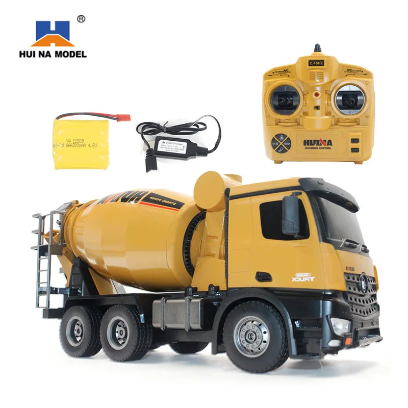 Huina 1:14 10ch Concrete Mixer Truck Remote Control Excavator 2.4g Wireless Remote Control Engineering Truck 1574 Toy Gifts