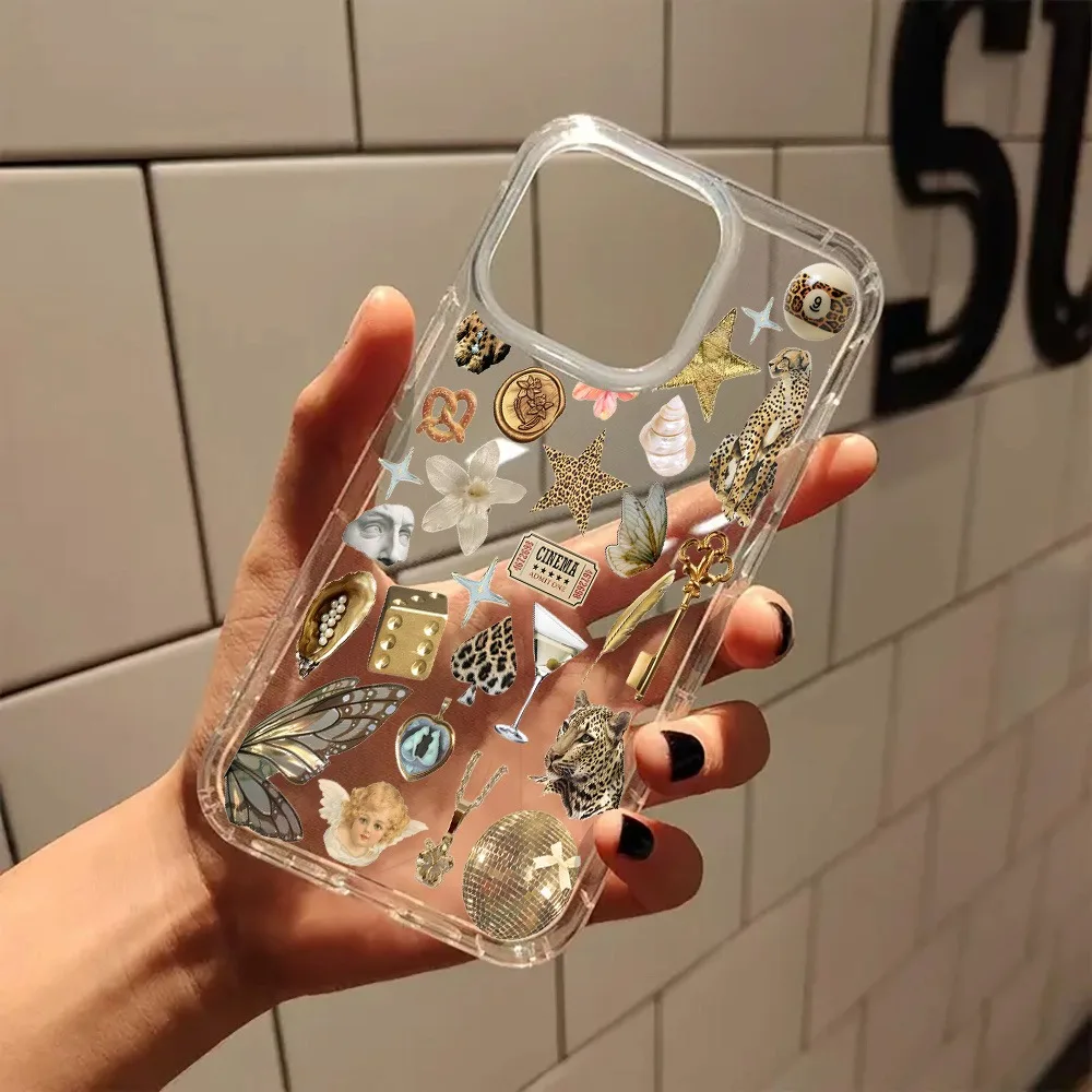 الجمالية واضحة جراب هاتف الذهبي ليوبارد طباعة ملصق مصممة غطاء آيفون 17 16 15 14 13 12 11 برو ماكس زائد XR X XS 7 8 #3