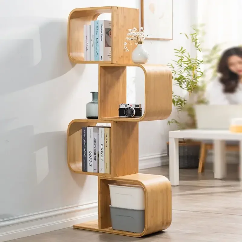 Bamboo Bookshelf Large Capacity Vertical Multilayer Bookcase Simple Creativity Wooden Storage Cabinet Shelf Book Shelf