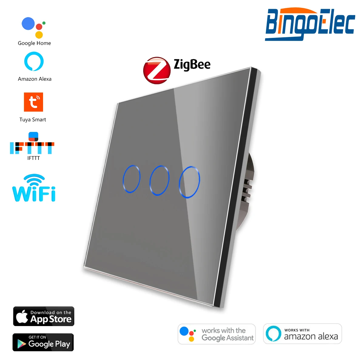 Zigbee 1/2/3Gang Touch Switches 2Way Stairs Wall Switches Tuya Smart Life Alexa Yandex Voice Control with Neutral Glass Panel image 3