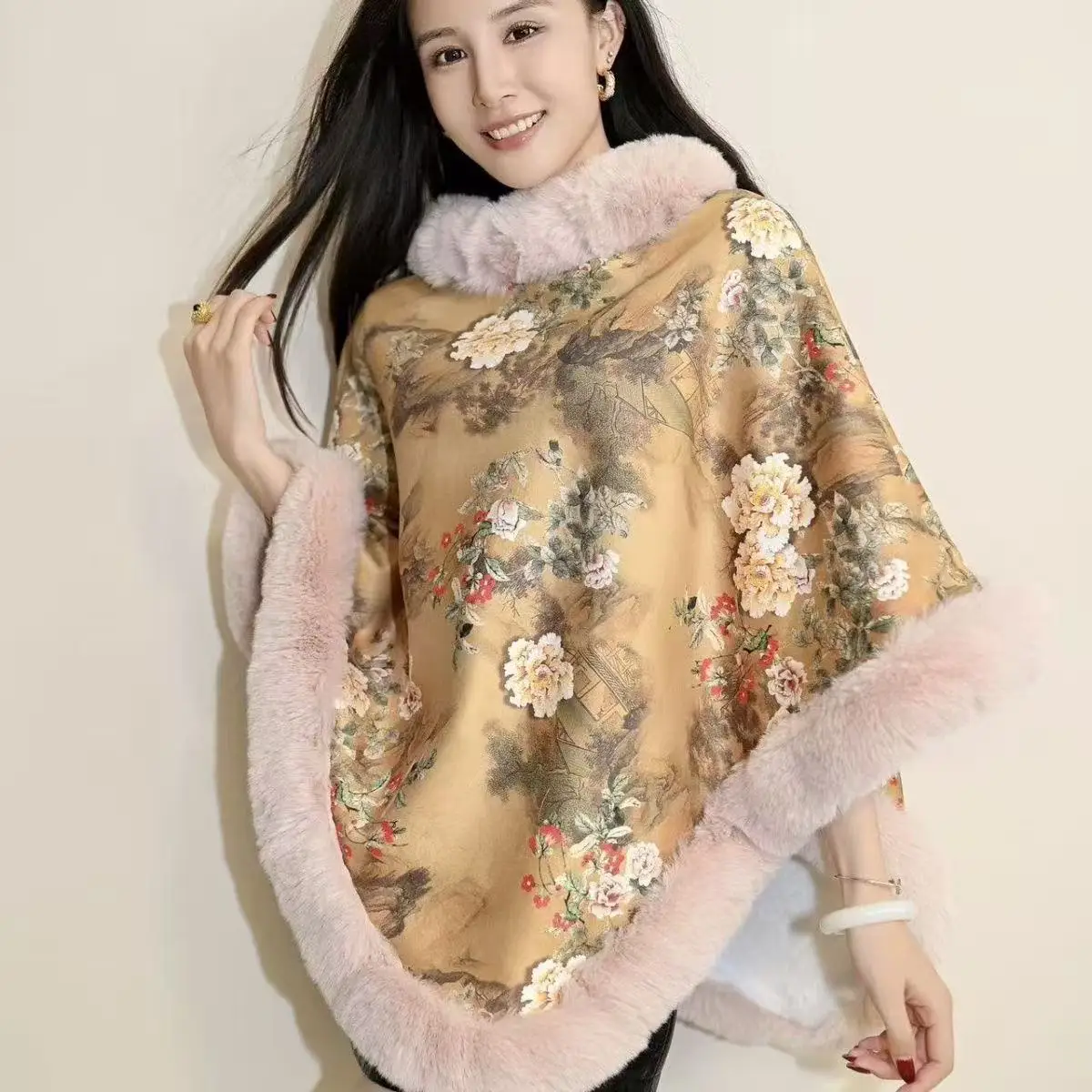 Nouveau Style chinois femmes Cape automne hiver épais velours châle National mariage vêtements chauds festif nouvel an événement Cape courte