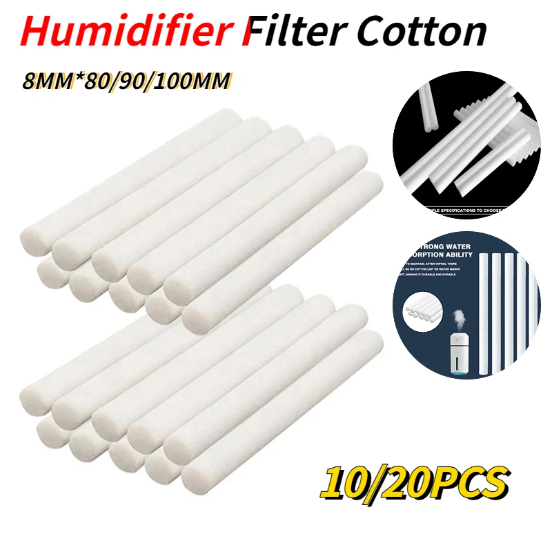 10/20 Pcs 8mm Humidifier Filter Cotton Swab Core USB Air Ultrasonic Humidifier Aroma Diffuser Replacement Cotton Sponge Stick