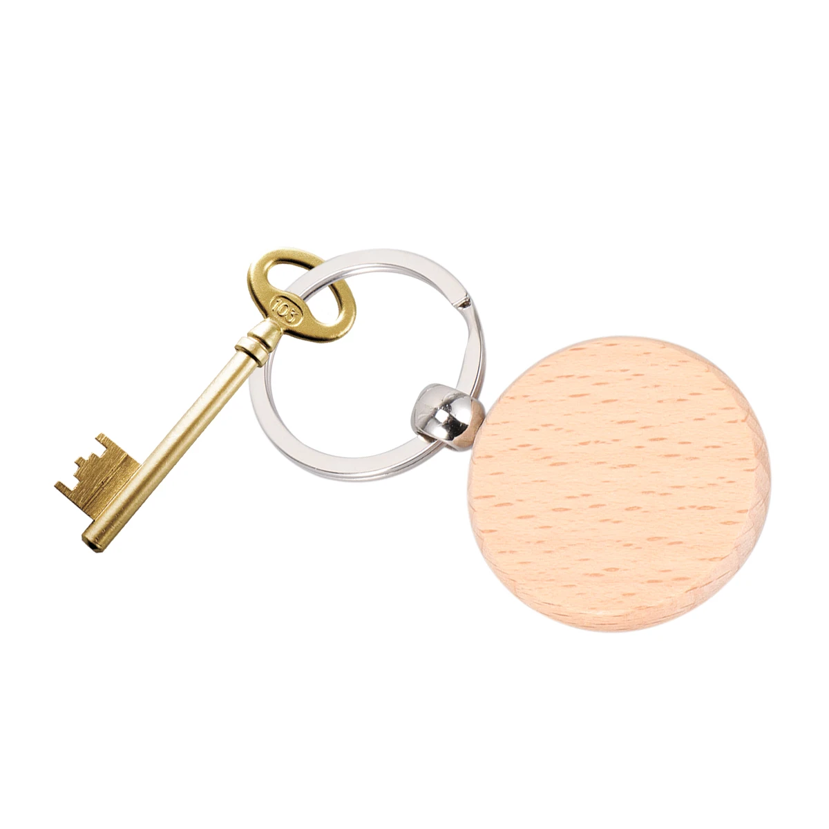 

5pcs Beech Wood Keychain DIY Creative Keyring Fashionable Gift Hanging Ornament for Girls and Women (Round)