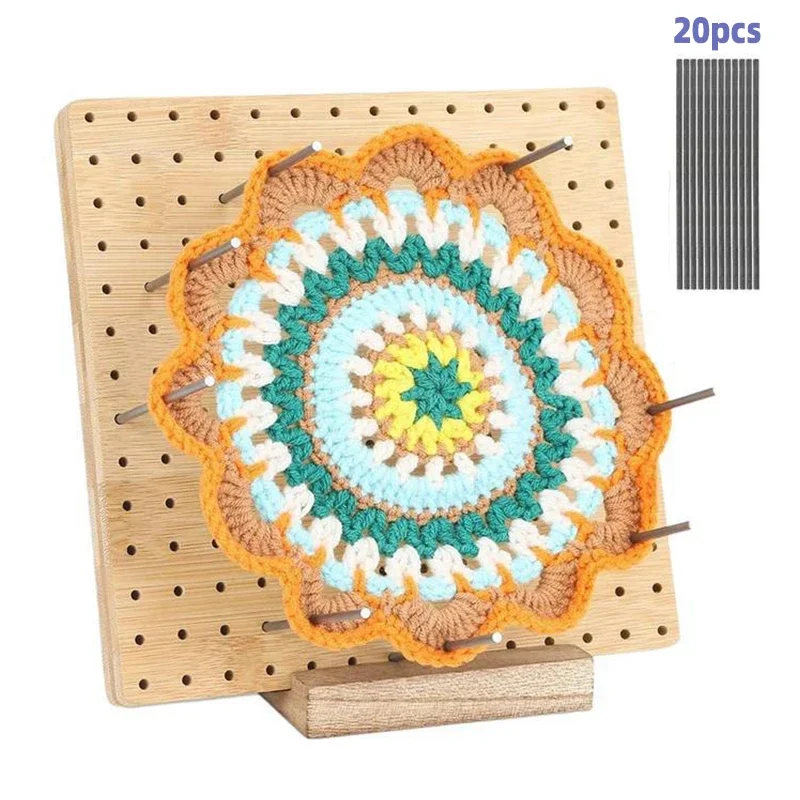 

7.68/11.02inch Crochet Blocking Board Bamboo Wooden Blocking Board with Stand Base Reusable Granny Square Blocking Board