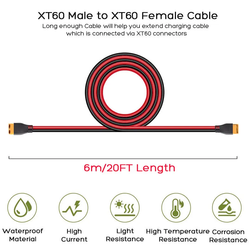 6m 3m XT60 Female to Male Extension Cable for EcoFlow River Delta Anker SOLIX ALLPOWERS Bluetti Oukitel Portable Power Stations.