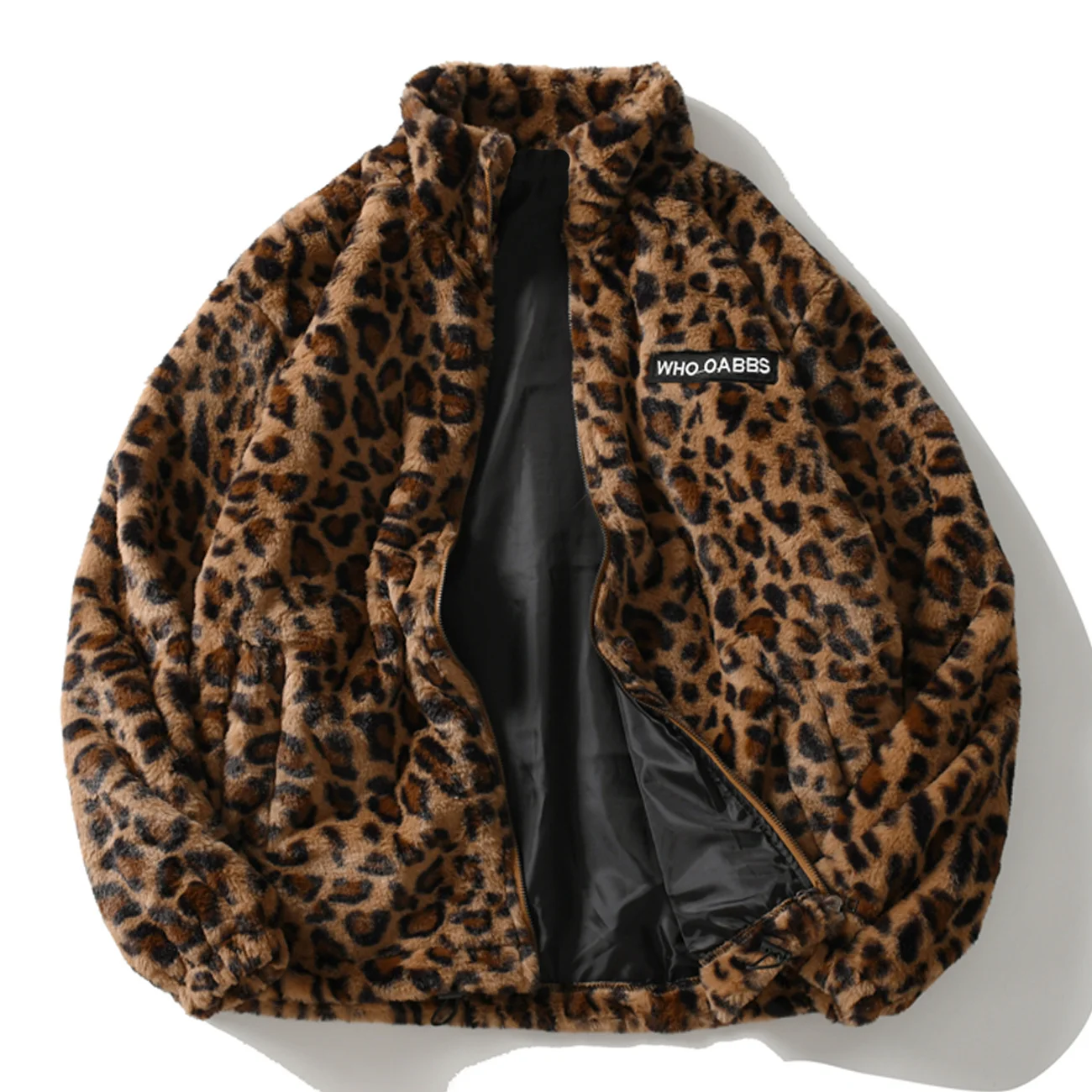 Hop Hip Lambswool Sherpa Jacket Mens Streetwear Leopard Pattern Stand Cardigan Coats Winter Harajuku Loose Couple Outwear