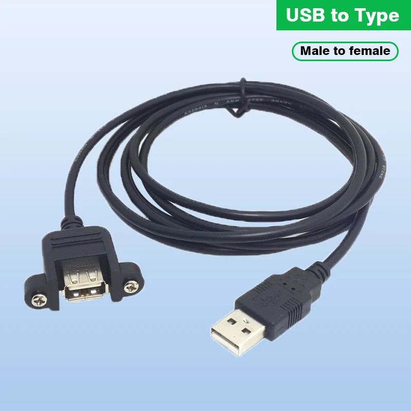 USB A Type Male to F Female Extension Cable w/ screw for Panel mount Type Cable 20cm 50cm 1m 2m 3m Black