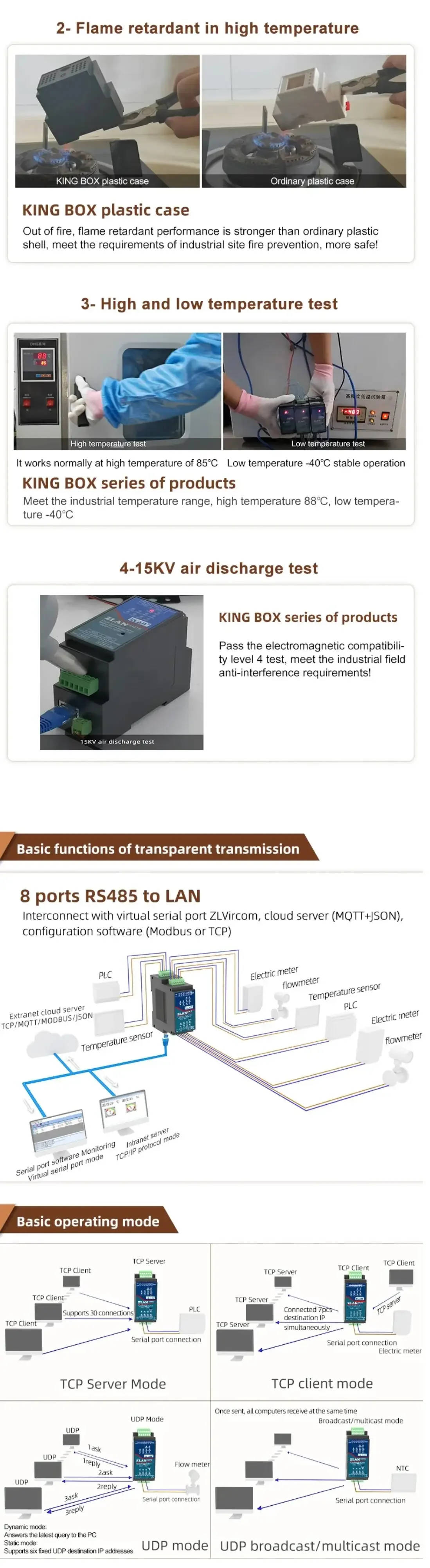 ZLAN5807M 8 منافذ RS485 إلى إيثرنت TCP IP Modbus Gateway RTU إلى TCP MQTT JSON محول وحدة صناعية للسكك الحديدية din