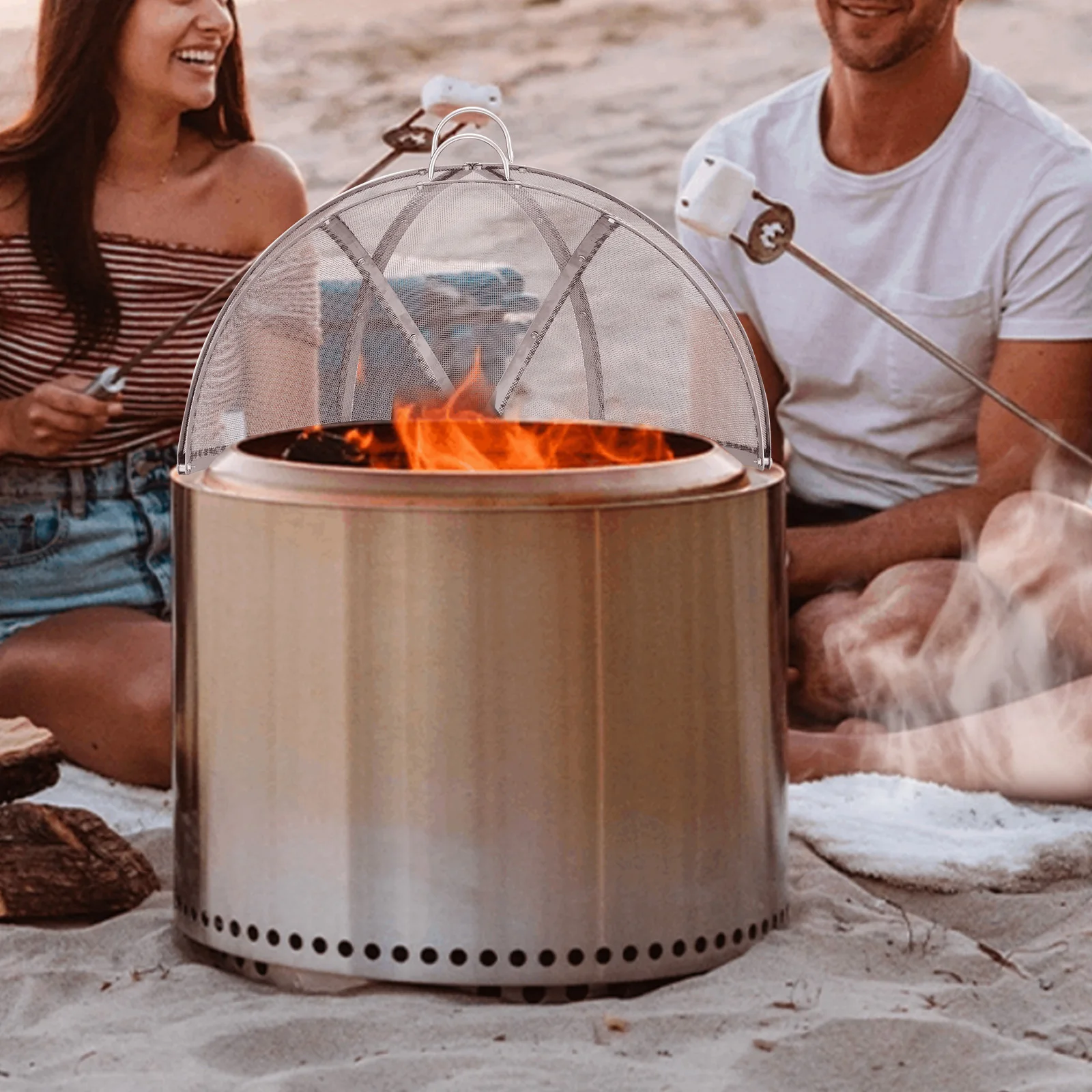 VEVOR Firepit Spark Screen Lid Outdoor Firepit Ring Cover  Fire Pit Metal Cover Easy-Opening Stainless Steel Fire Ring Covers