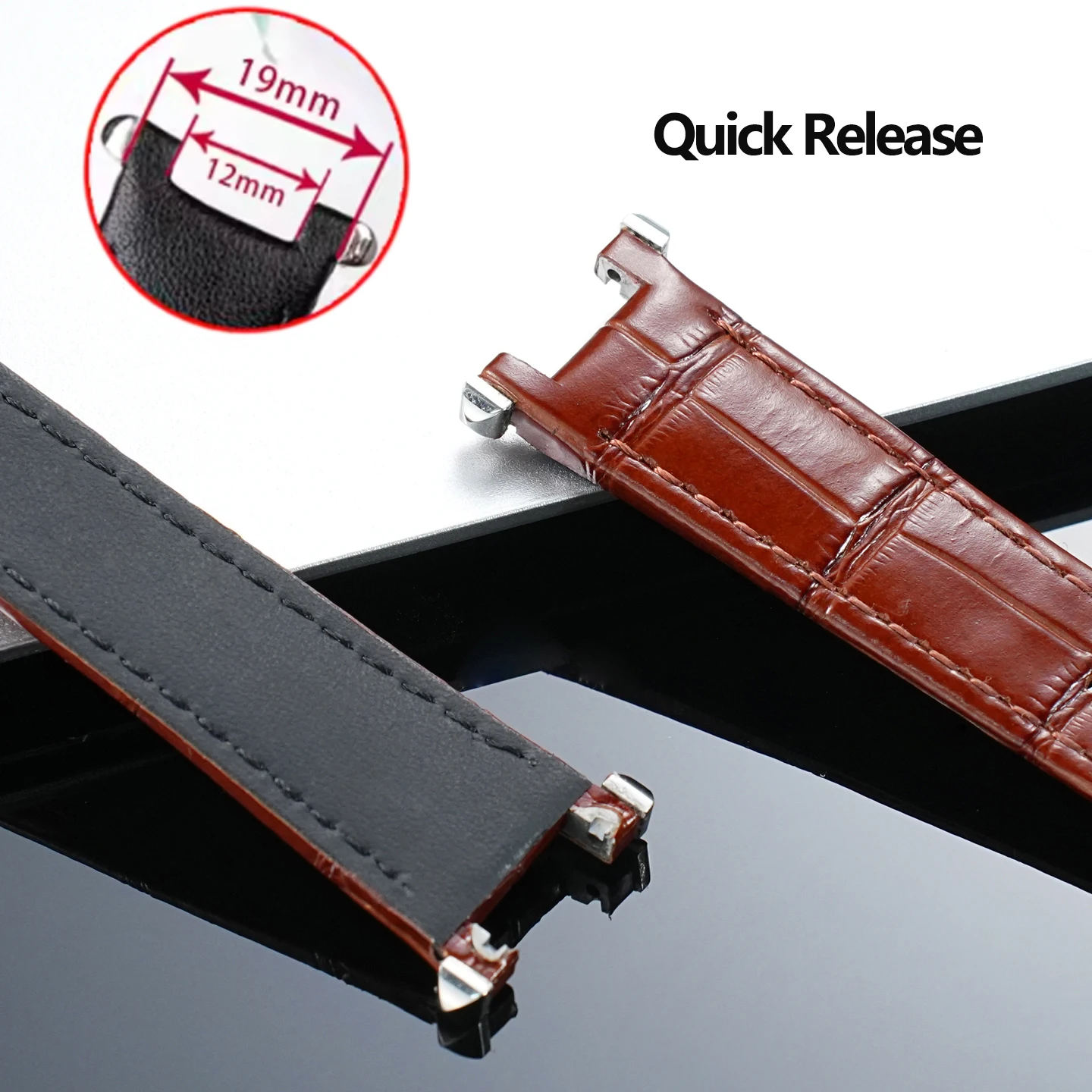 19 21mm Quick Release Leather Watchband For Cartier PASHA WGPA0019 WGPA0010 WGPA0027 W2PA0014 Steel End Link Notch Watch Strap