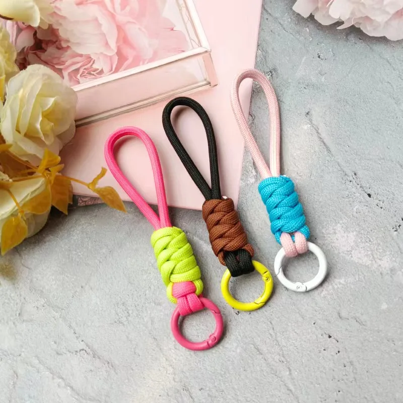 Fashion Colorful Braided Lanyard Keychain Anti-Lost Knot Nylon Rope Keyring for Women Men Car Backpack Pendant Accessories Gift