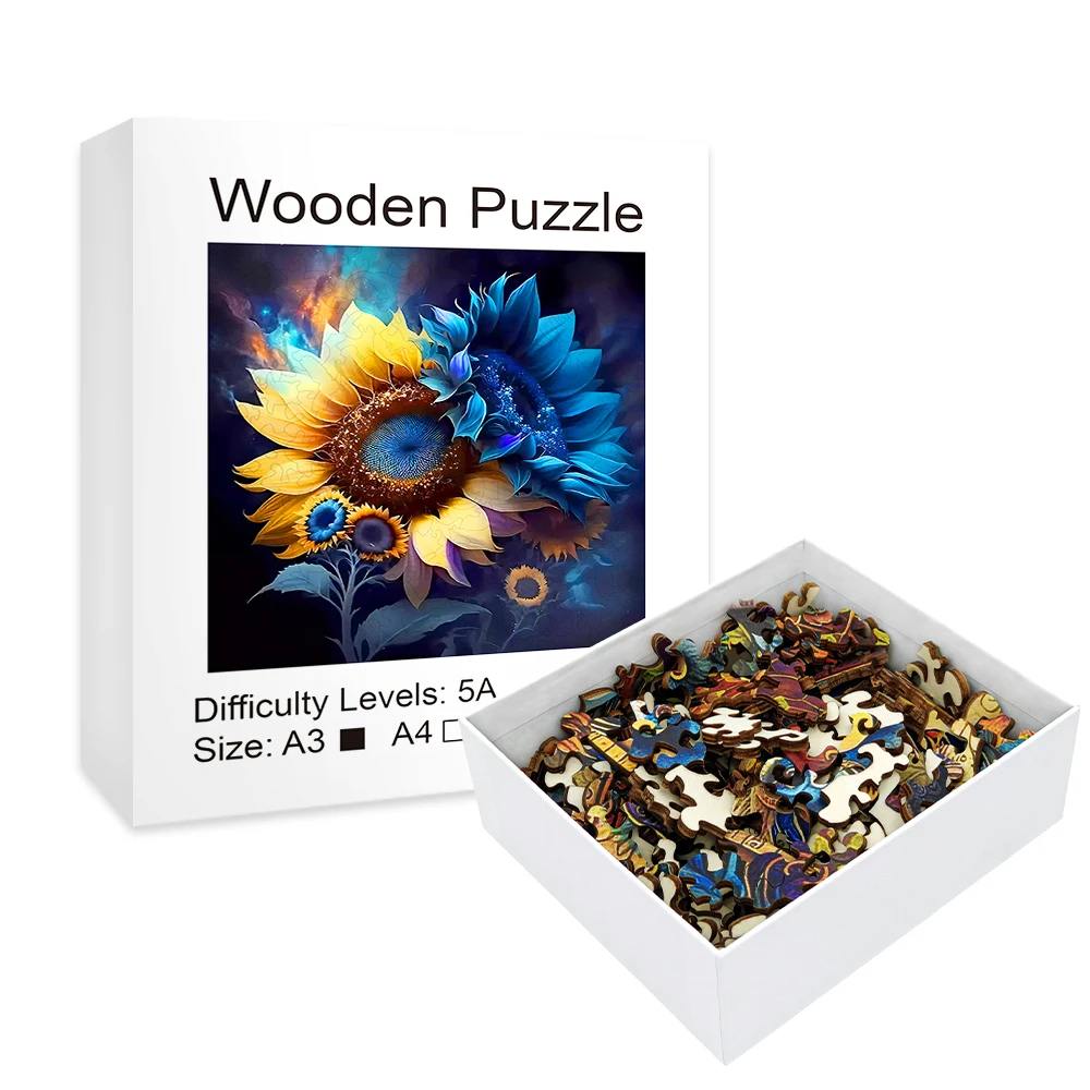 Quebra-cabeça de madeira de girassol - Distintivo - Presente criativo - Presente de aniversário - Jogo de festa - Quebra-cabeça decorativo