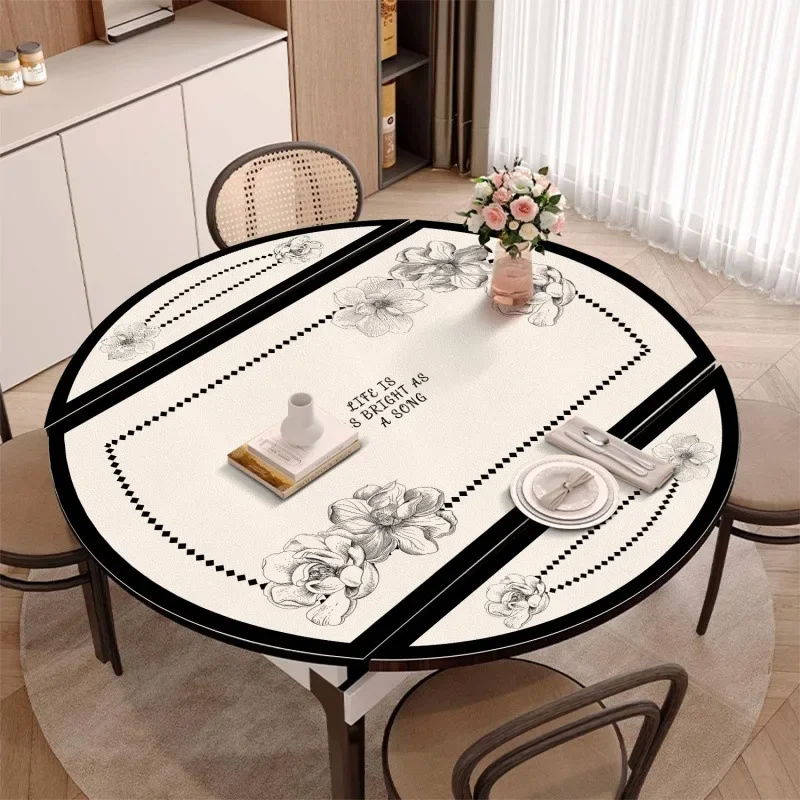 Folding oval dining table mat, American waterproof and oil-proof tablecloth