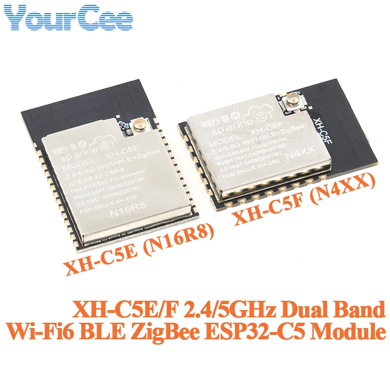 5PCS/1PC XH-C5E XH-C5F 2.4/5GHz Dual Band WiFi 6 BLE ZigBee Module ESP32-C5 Chip Module XH-C5E (N16R8) XH-C5F (N4XX)