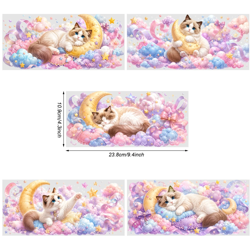 5 Sheets Cat Moon Clouds Stars UV DTF Stickers for 16 oz Tumbler Suitable for 16 oz Glass Glass DTF Transfer Stickers