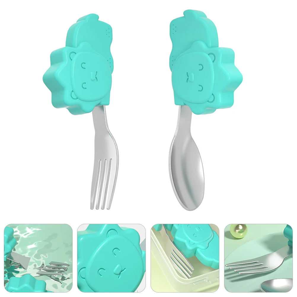 

1pcs Silicone Spoon Baby Feeding Short Handle 304 Stainless Steel Children Mint Green Infant Feeding Supplies