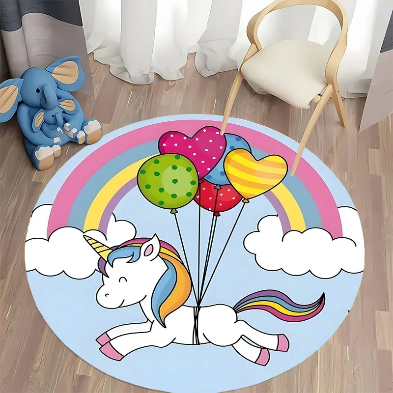 Colorful Unicorn Fantasy Rug for Kids' Playroom round carpet for home sofa bedroom, gift
