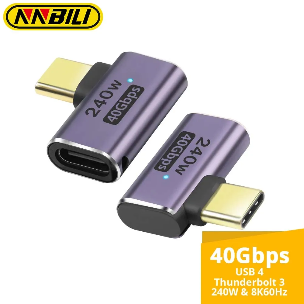 NNBILI Right Angle USB C Male to Female Extender Thunderbolt4 USB 4 40Gbps 240W Type C Adapter for MacBook iPad Quest Steam Deck