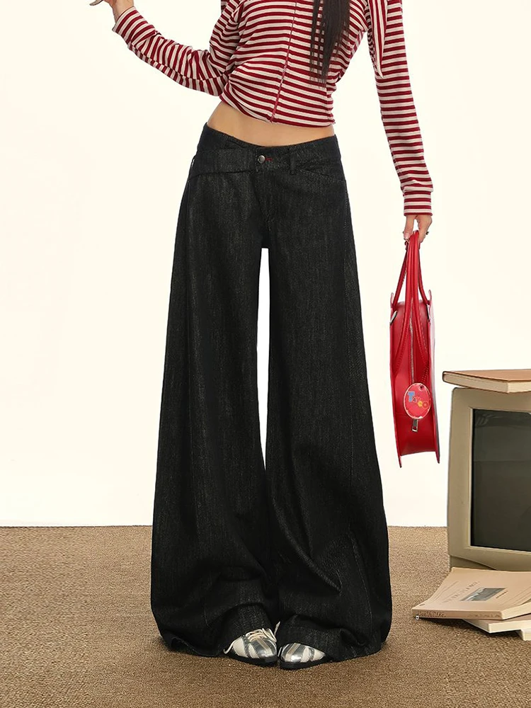 

Fashion Baggy Wide Leg Jeans Women Vintage Low Waist Loose Straight Denim Pants Casual Classic Solid Streetwear