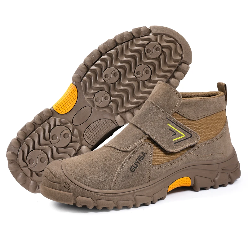 GUYISA Safety shoes man for work Size 37-48 Brown Anti scalding Welder Steel toe Security protection