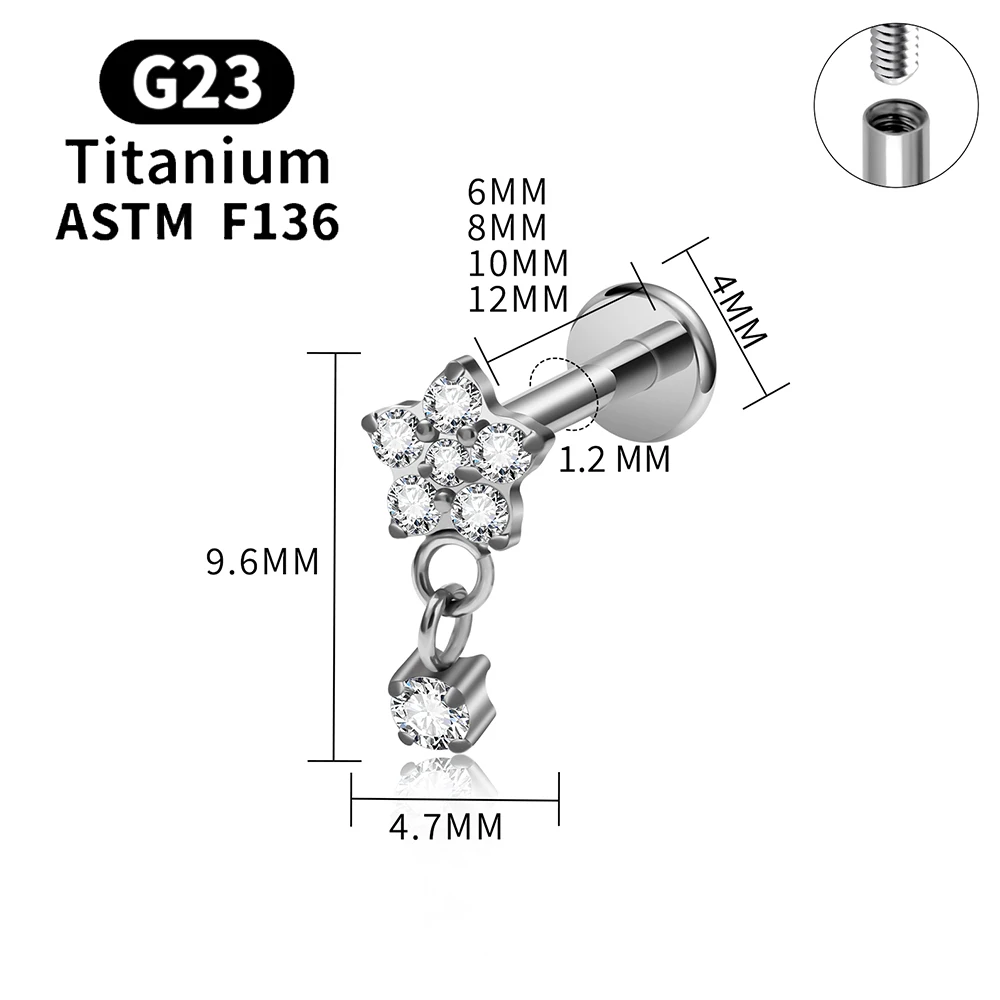 ASTM F136 Titan 16G CZ Drapierkette Flacher Ohrstecker Blumen-Knorpel-Ohrring Labret Lippen-Ohrloch-Tragus-Helix-Piercing-Schmuck – Detail 4