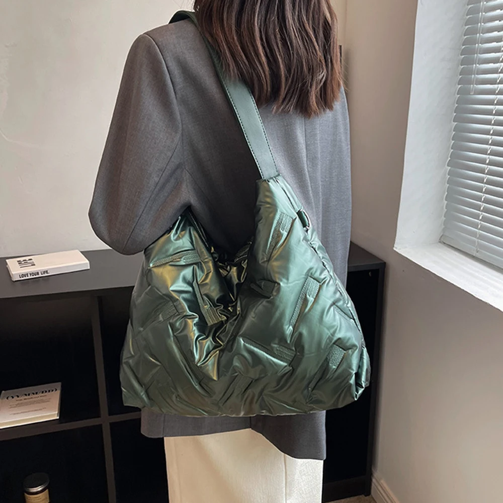 Large Capacity Shoulder Bag For Women 2024 Winter Down Cloth Khaki Bag Trendy Crossbody Bag Female Daily Matching Home Storage