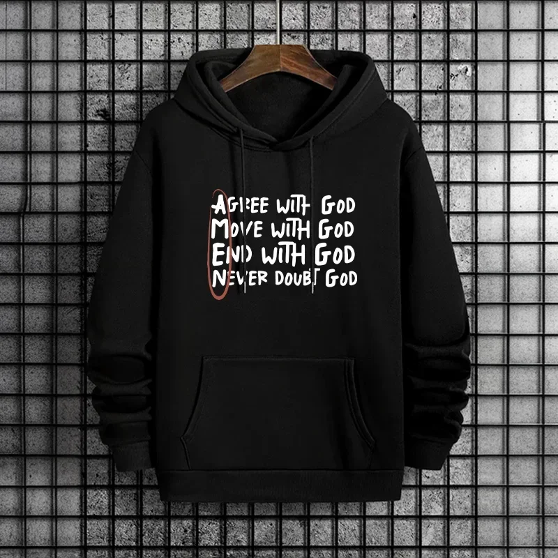 God Amen Print Men Hoodies Casual Sporty Sweatshirt Winter Warm Hooded Pullover Fashion Streetwear Top Male Outdoor Essentials