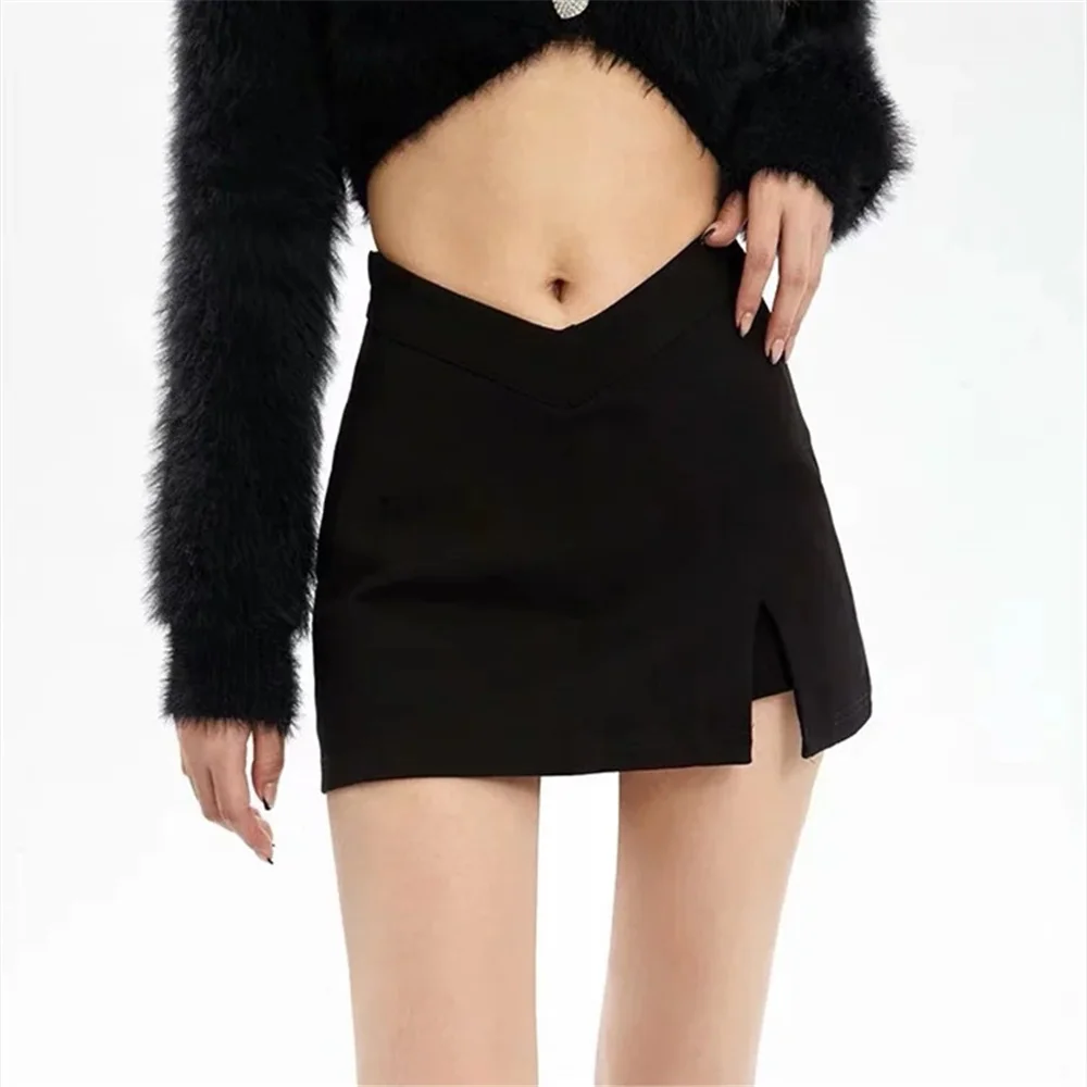 

Summer 2022 casual skirt korean fashion black skirt mini V-shaped waist skirts vintage clothes short skirt split elegant skort