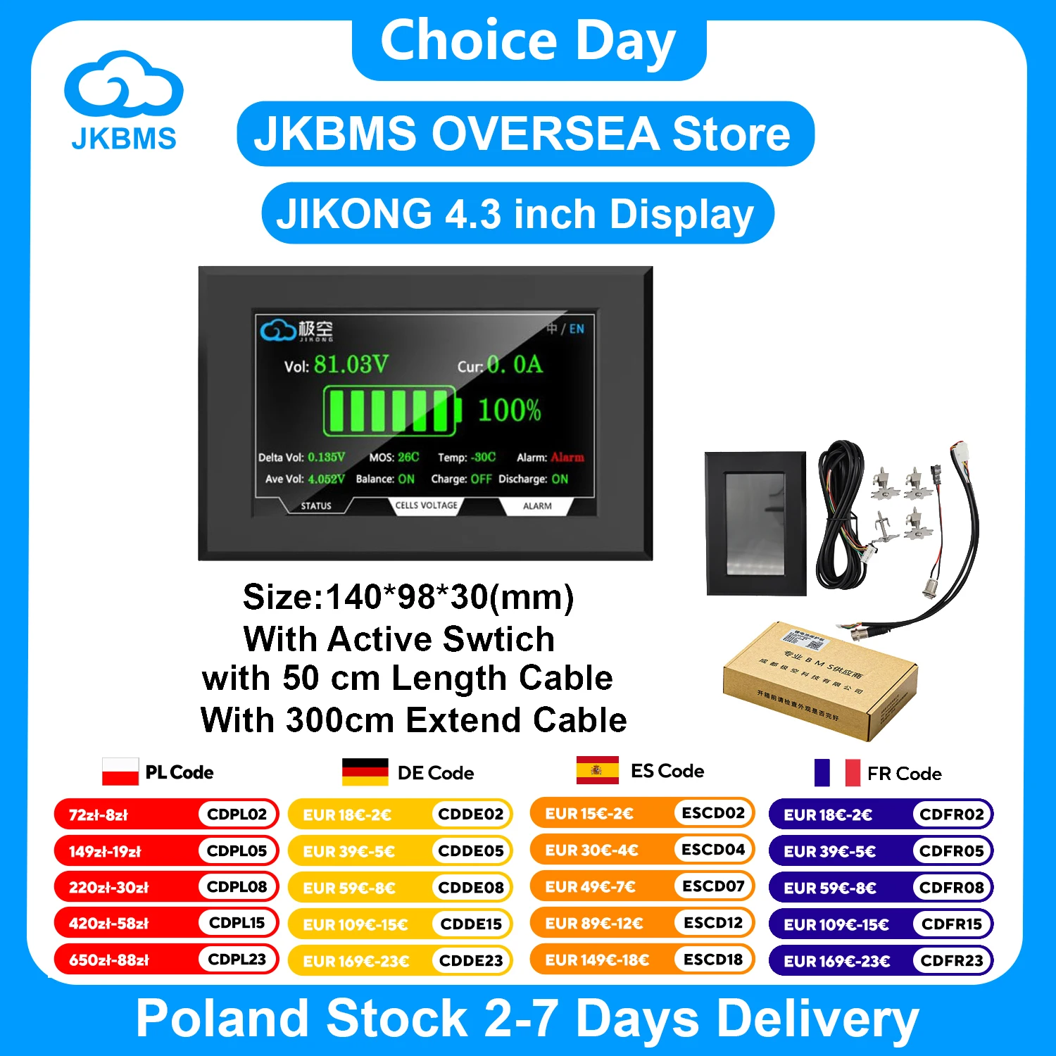 Display JIKONG Display LCD touch screen da 4,3 pollici per accessori Smart BMS JK BMS