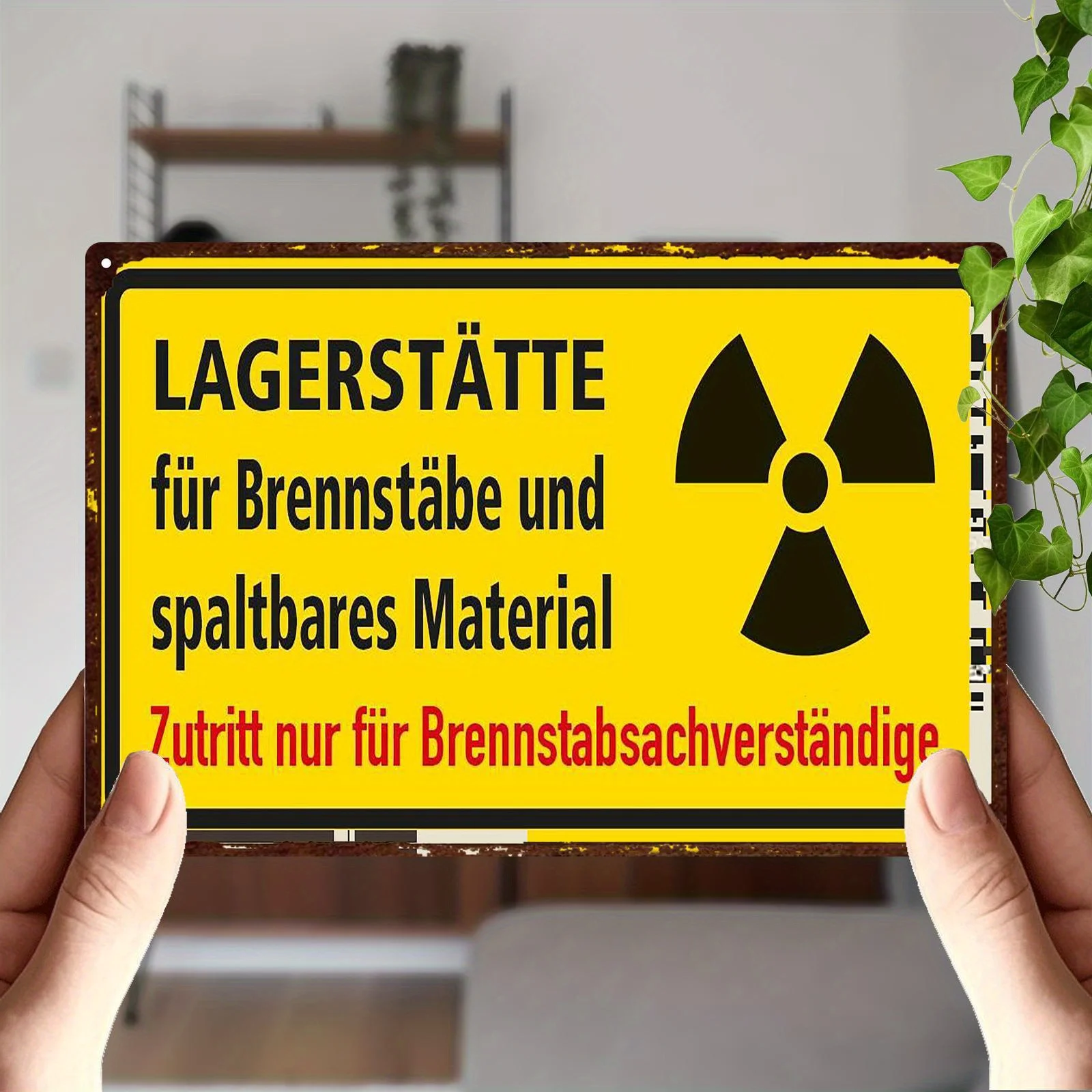 2D Flat Aluminum sign , Featuring a Storage Facility for Fuel Rods And Fissile Material, Access Restricted to Fuel Rod Experts