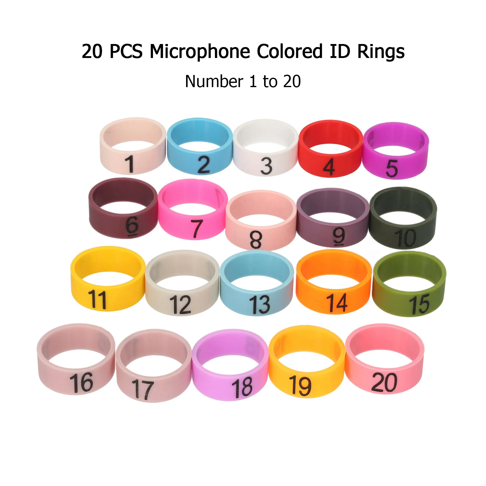Microphone Colored ID Rings Number 1 to 20 Multicolor Soft Silicone  for Distinguishing Different Microphones (Random Color)