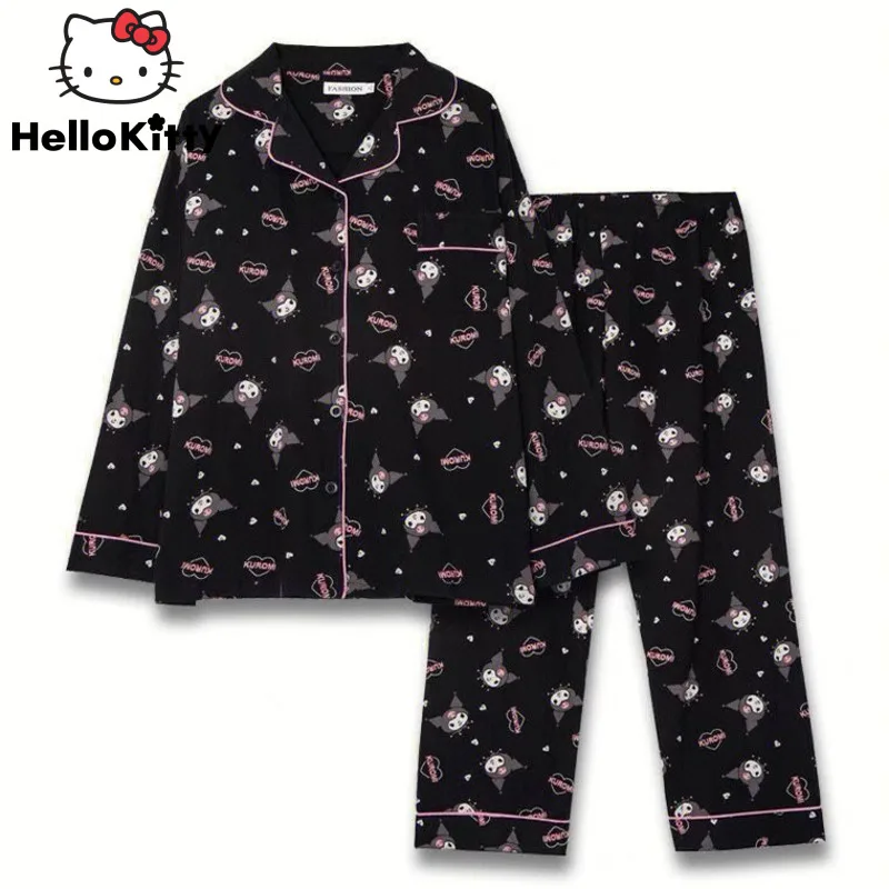 Sanrio Kuromi Women's Pajamas Cartoon Cute 2023 New Ins Spring Long-sleeved Students Adult Cardigan Sleepwear  Pajamas Set