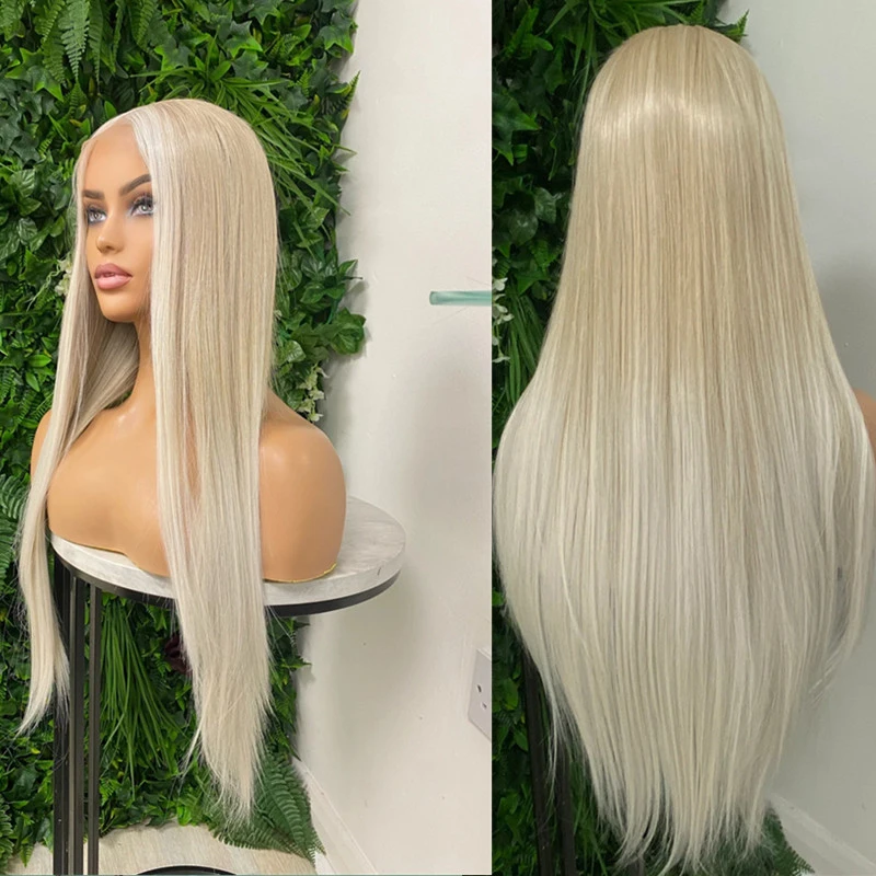 Natural Hair Woman Wigs Long 28inchs Honey Blonde with White Highlights Lace Frontal Wigs 13x4 Synthetic Futura Glueless Cosplay