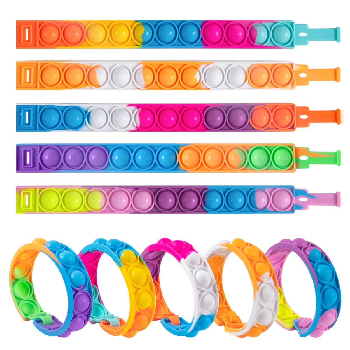 Anti-Nagetier-Pionier-Armband, Farbe Pop Fidget, stressabbauendes Armband, 23,5 cm, Press-and-Play-Blasen-Silikon-Armband