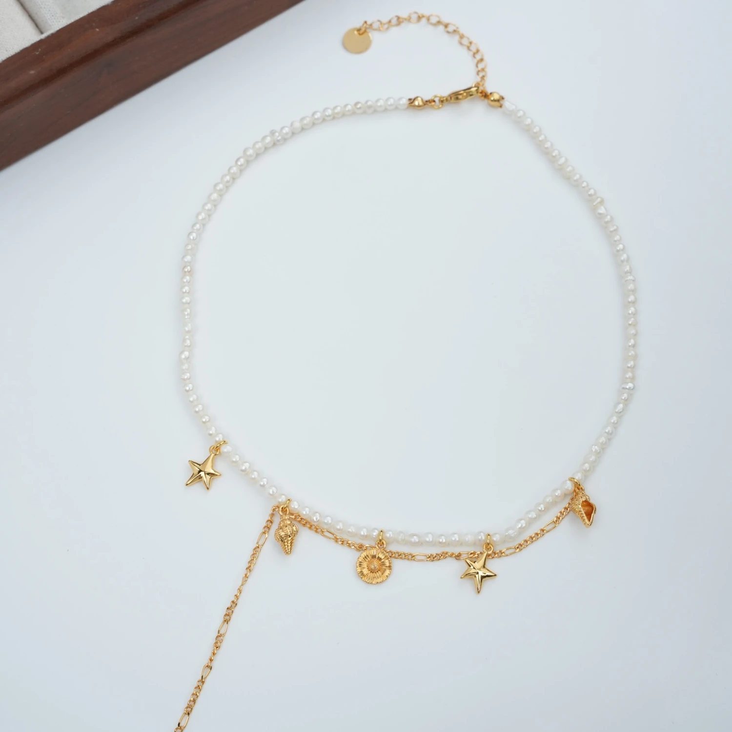 YAJUNIEL Natural Freshwater Pearls Necklace for Women with Starfish Seashell 24K Real Gold Plated Charm Elegant Jewelry Gifts