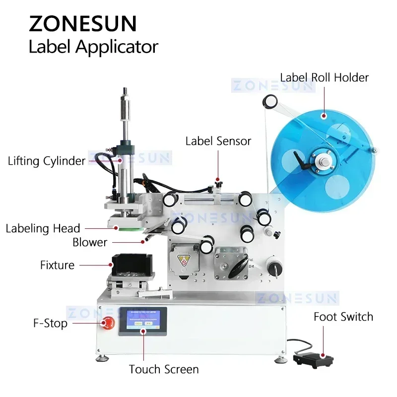 ZONESUN ZS-TB802 Auto Flat Surface Labeling Machine Tabletop Label Applicator for Square Box Flat Bottle Jar Lid High Precision view 6