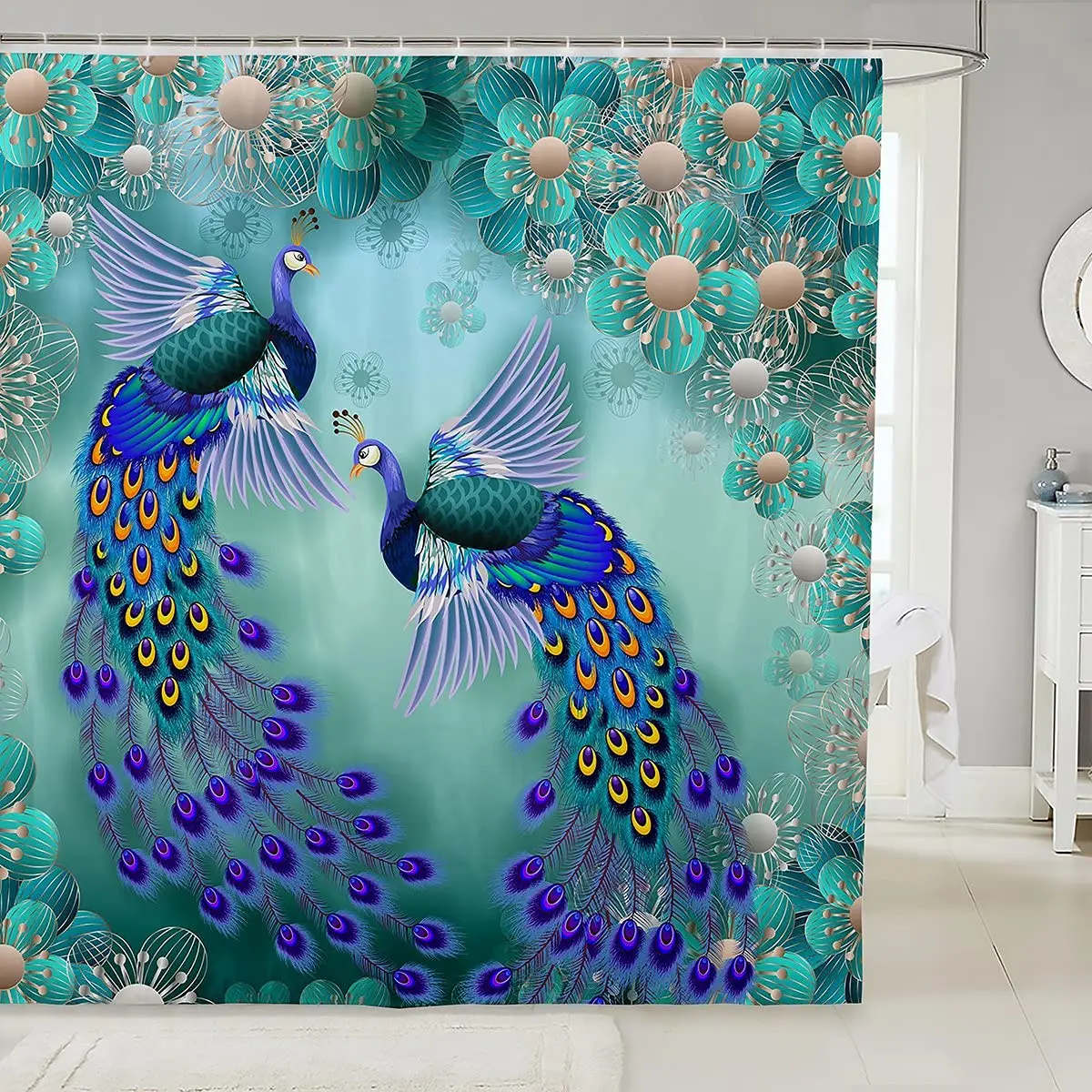 Peacock Shower Curtain Natural Floral Butterfly Bath Curtain Spring Botanical Flower Wild Animal Bathroom Curtains For Girl Teen