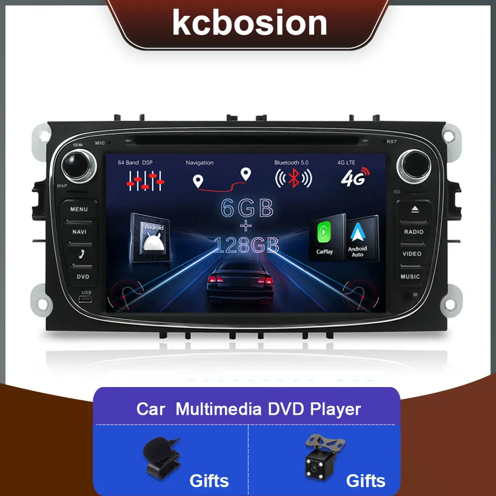 Android 14 Carplay 2 din Auto Radio RDS DVD 4G LTE Car multimedia Video Player For Ford Focus Mondeo C-MAX S-MAX Galaxy II Kuga