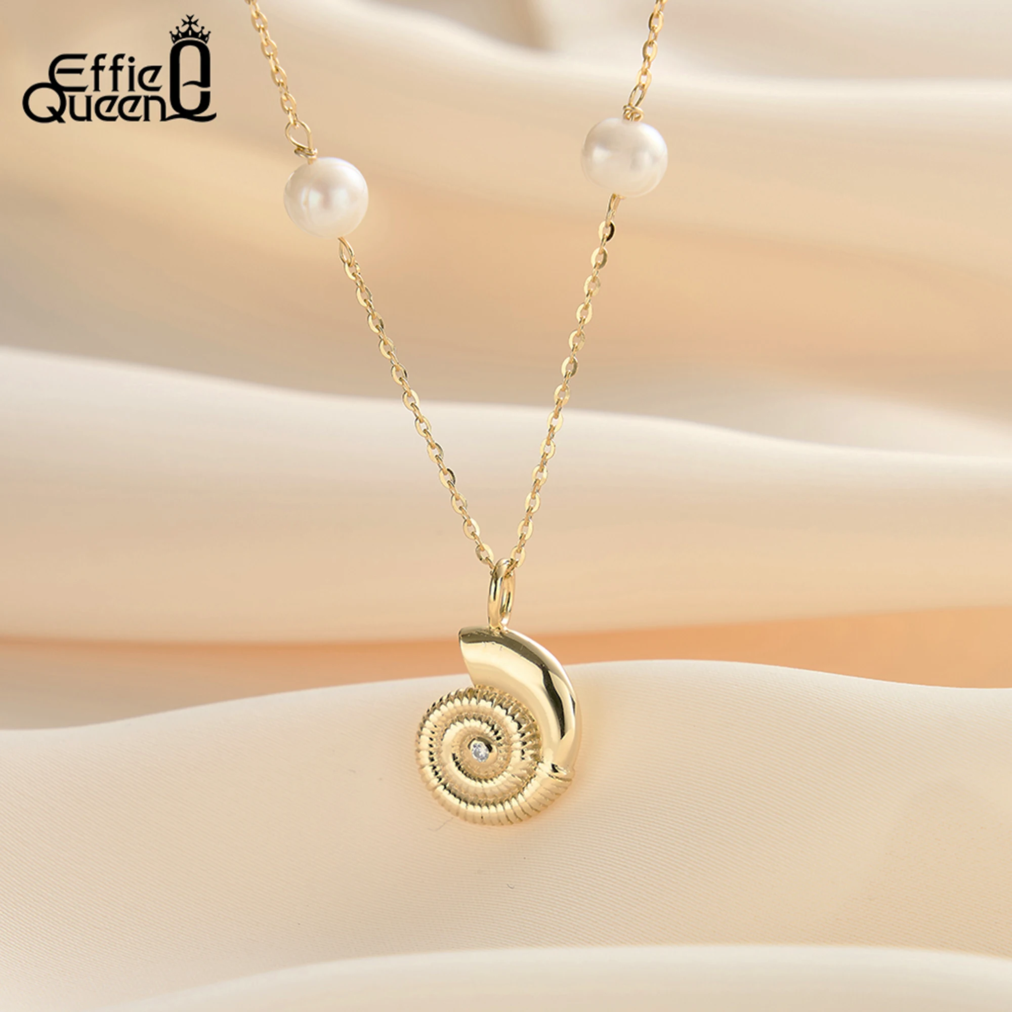 EFFIE QUEEN قلادة ساحرة من الفضة الإسترليني عيار 925 على شكل قوقعة مع لؤلؤ المياه العذبة - مجوهرات مستوحاة من البحري GPN84
