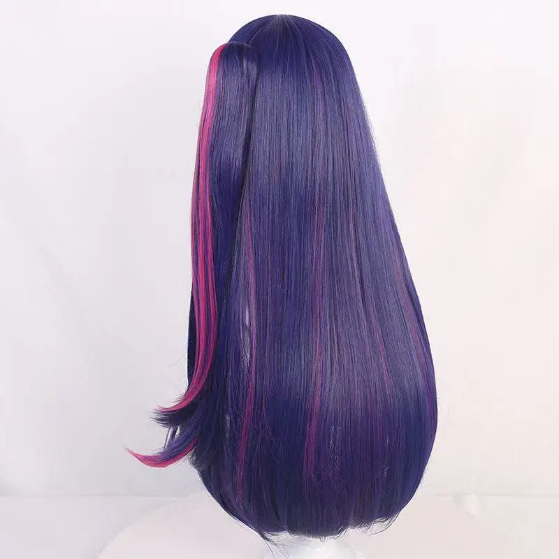 Purple highlights, pink with ponytail and single straight hair are optional. I recommend the children's anime Hoshino Ai wig