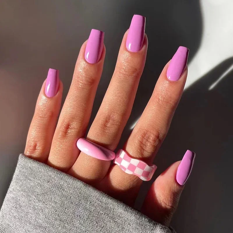 24p/set Long French Fake Nails Artificial Full Coverage Acrylic Press on Nails Art Tips Glossy Red Removable False Nail Supplies